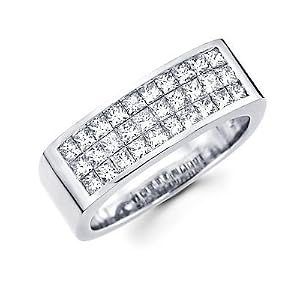 Size- 6.5 - Princess Cut Channel Set 14k White Gold Mens Diamond Wedding Ring Band 1.70 ct (G-H, SI1)