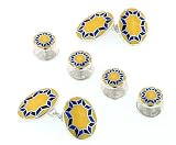Handmade sterling silver and enamel cufflink and shirt stud set
