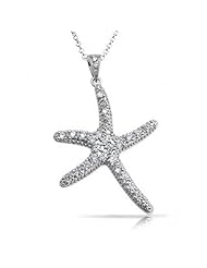 Bling Jewelry 925 Sterling Silver Pave CZ Starfish Pendant Necklace 16 inches