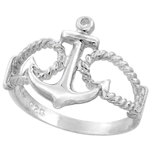 Sterling Silver Anchor Ring 9/16 inch (14 mm) long, sizes 4.5 - 10.5