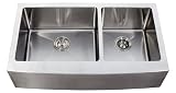 36 Inch Stainless Steel Curved Front Farm Apron 60/40 Double Bowl Kitchen Sink 15mm Radius Design - 16 Gauge