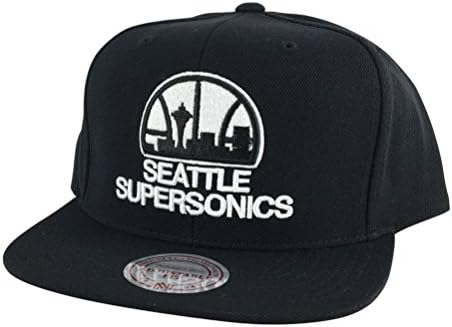 Mitchell and Ness Seattle Supersonics Black White Snapback Hat Cap Sonics