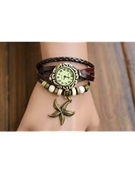 Butterfly Style Wrap Around Weave Leather Watch Bracelet Wristwatch Wristband (Starfish style （brown）)