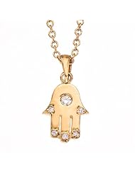 Unique good luck 14k Yellow gold diamond petite HAMSA-HAND OF GOD pendant necklace