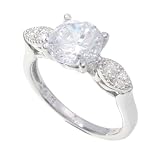 SilverBin Sterling Silver Engagement Style Prong Set Round CZ Ring with Small CZ Accents