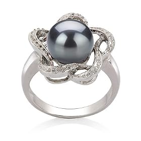 PearlsOnly Fiona Black 9-10mm AA Freshwater Sterling Silver Pearl Ring Ring-Size-5
