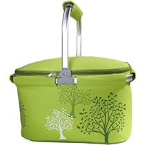 Hot Sale Collapsible Metro Cooler Market Basket / Tote Apple Green with Eco-Friendly Tree Prints