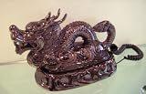 Corded Touch Tone Brown Bronze Real Phone Telephone Featuring a Chinese Dragon