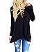 MIXMAX Women Sexy Lace Up Irregular V Neck Hooded Long Sleeve Blouse Shirt Tops
