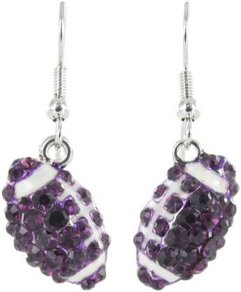 Mini Pavé Football Rhinestone Fish Hook Earrings - Purple Crystals with White Stripes