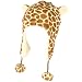 Faux Fake Fur Animal Print Giraffe Trooper Trapper Fleece Ski Pom pom Hat Brown