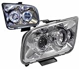 2005 - 2007 Ford Mustang One Piece Projector Headlight With Angel Eye In Chrome Housing