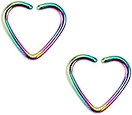 Lots of 2pcs Heart 316l Seamless Daith Cartilage Earring Hoop 20g 1/2'' (Rainbow)