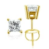 41GMVMB6nzL. SL160  Mens 18k Yellow Gold Princess Cut Diamond Stud Earrings (HI, I, 0.66 carat) Reviews