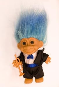 My Lucky JAZZ MUSICIAN Troll Doll w/Trumpet (Blue Hair)