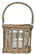 Hand Woven Grey Brown Willow Basket with Small Glass Cube Candle Shade 7 1/4"Sq x 6 1/2"H Set x 2