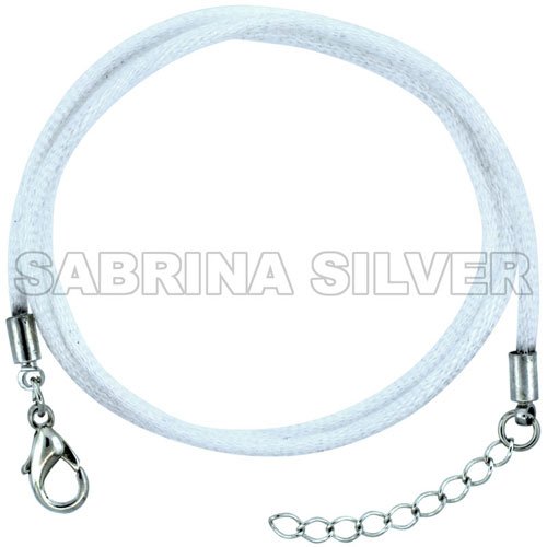 Jewelry White Silk Cord Chain Necklace Stainless Steel Lobster Clasp, sizes 16 & 18 + 1 inch extension