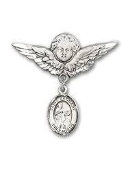 Sterling Silver Baby Badge with St. Zachary Charm and Angel with Wings Badge Pin