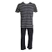 Mens Striped Loungewear T-Shirt & Pants/Bottoms Nightwear Pyjama Set (Small) (Navy/Grey)