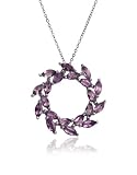 Sterling Silver Amethyst Leaf Design Circle Pendant