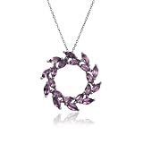 Sterling Silver Amethyst Leaf Design Circle Pendant