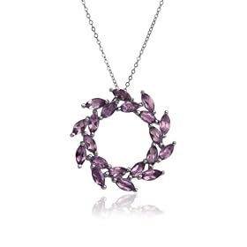 Sterling Silver Amethyst Leaf Design Circle Pendant by Amazon.com Collection