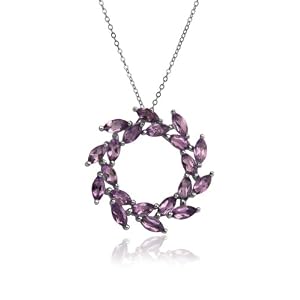 Sterling Silver Amethyst Leaf Design Circle Pendant by