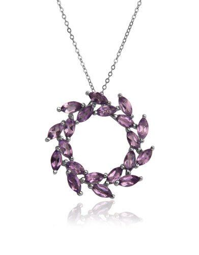 Sterling Silver Amethyst Leaf Design Circle Pendant