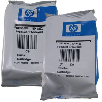 Genuine HP 74XL / 75XL Black & Tri Color Ink Cartridge Combo Pack