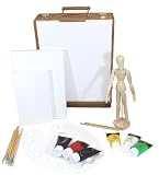 K&uuml;nstlerkoffer 20-teilig 3 Leinw&auml;nde Staffelei 6 Acrylfarben Set - 2222