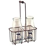 Vintage Glass Cream Bottles w/Carrier
