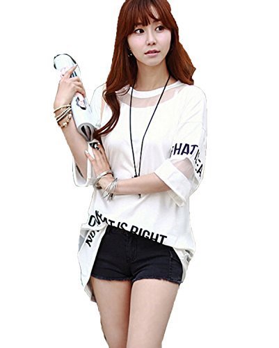 Leiwo Women's Lady Summer Korean Short Sleeve Lace Loose Splice Thin T-Shirt
