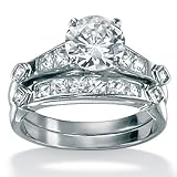 PalmBeach Jewelry 2-Piece DiamonUltraTM Cubic Zirconia Platinum Over Sterling Silver Bridal Set