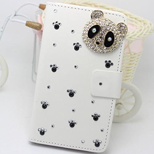 Bling Crystal Panda Flip PU Leather Wallet Card Slots Case Cover For Alcatel Idol 3 (5.5"inch)