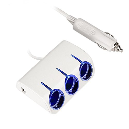 Peakeep® Powerful Max 120W/10A 5 Way with 3 Socket Car Splitter Adapter and 2.1A+1A Dual USB Car Charger – Charge 5 Devices at Once at Full Speed for GPS, Dashcam, Radar Detector, iPhone, iPad, Samsung, Kindle, Tablet and More(White)