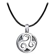 Black Leather Adjustable Pewter Triple Spiral Necklace