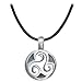 Black Leather Adjustable Pewter Triple Spiral Necklace