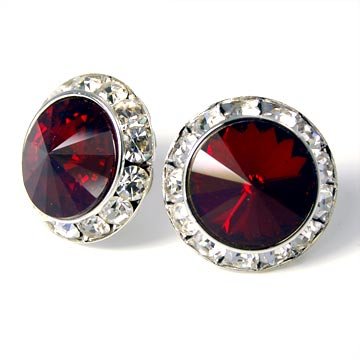 Framed Dark Red 20mm Swarovski Crystal Stud Earrings Fashion Jewelry