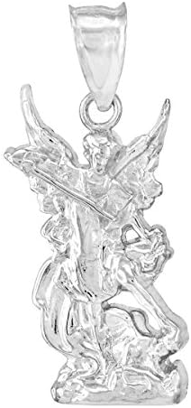 10k White Gold Catholic Charm Saint Michael The Archangel Necklace Pendant