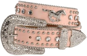 Nocona Girls' Rhinestone Running Horse Concho Leather Belt Pink 20