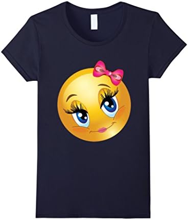 Women's Cute Girl Emoji Face T-shirt Small Navy
