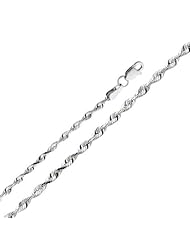 14K White Gold 2mm Diamond-Cut Solid Rope Chain Necklace 20"