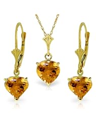 14K Gold Jewelry Set - Necklace and Earrings w/ Natural Heart-shaped Citrines