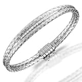 White Gold Diamond Handwoven Bangle Bracelet