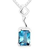 Radiant Cut London Blue Topaz Pendant Necklace Sterling Silver