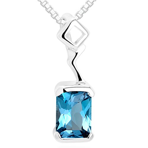 Radiant Cut London Blue Topaz Pendant Necklace Sterling Silver