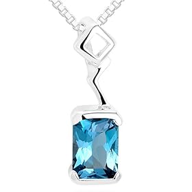 Radiant Cut London Blue Topaz Pendant Necklace Sterling Silver by Blue-Topaz Necklaces