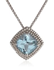 Sterling Silver Light Blue Topaz Cushion Cut Pendant Necklace, 18"