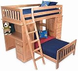 Kid child birch solid wood twin over twin loft bunk bed with student study computer desk