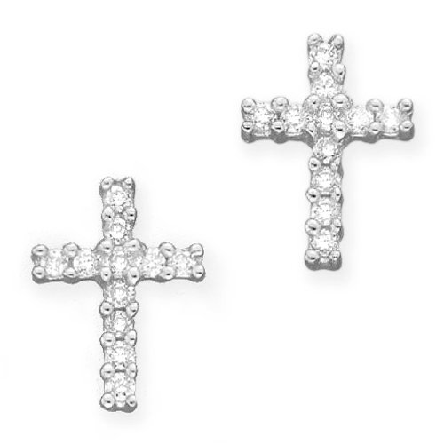 10K White Gold 1/4 ct. Diamond Cross Earrings